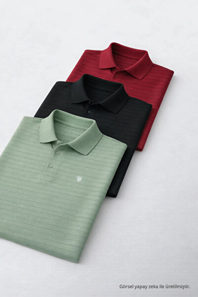 COMBİNE MİCHAİL Men's Casual Trendy Wide 3-Pack Polo Collar T-Shirt