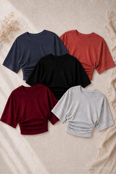 COMBİNE MİCHAİL Kadın Yarasa Kollu Yazlık 5 Li Crop Bluz