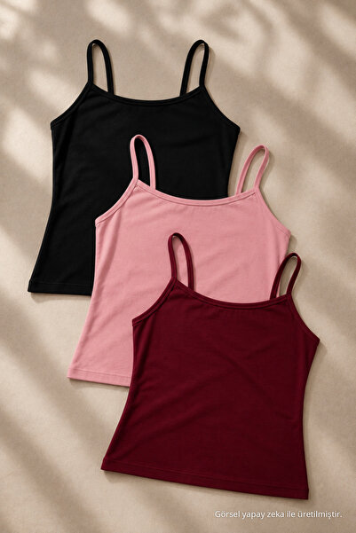 COMBİNE MİCHAİL Kadın Basic İnce Askılı Dar 3 Lü Crop Bluz