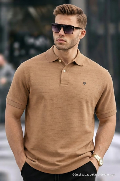 COMBİNE MİCHAİL Men's Basic Brown Comfort Polo Neck T-Shirt