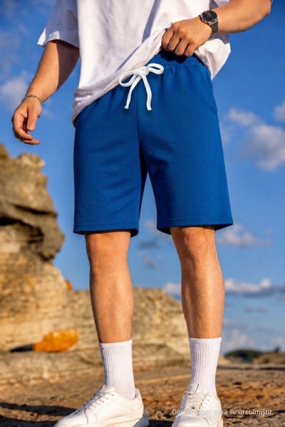 COMBİNE MİCHAİL Erkek Pamuklu Casual Cepli Bol Mavi Şort