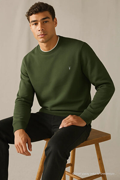 COMBİNE MİCHAİL Men's Winter Thick Basic Casual Khaki Sweater