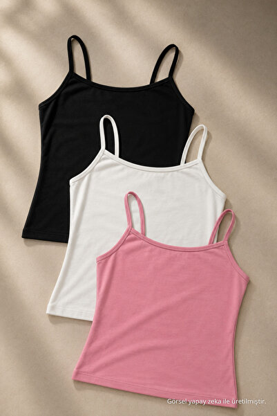 COMBİNE MİCHAİL Kadın Basic İnce Askılı Dar 3 Lü Crop Bluz