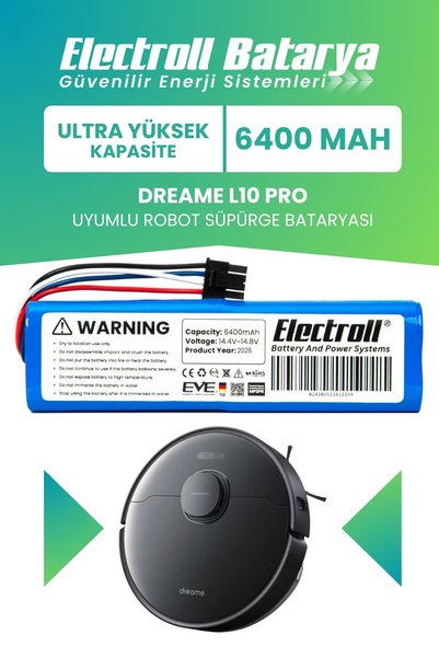 ELECTROLL Dreame L10 Pro Uyumlu Batarya (ULTRA YÜKSEK KAPASİTE) 6400mah Pil R...