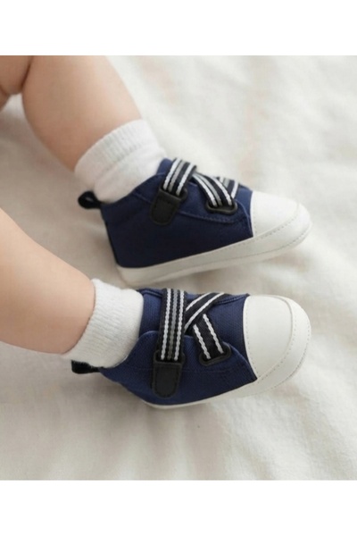 Moonic Kids Erkek Bebek Şerit Bağcıklı Keten Patik 17-18-19 Numara