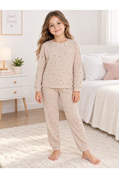 Pajama Shop Girls' 100% Cotton Fabric Light Pink Twill Flower Pattern Long Sl...