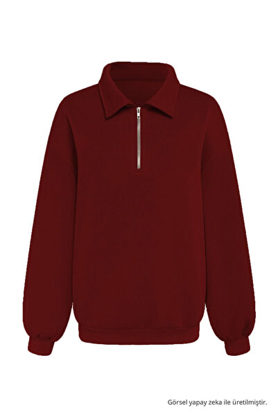 COMBİNE MİCHAİL Erkek Yarım Fermuar Regular Fit Sweatshirt Bordo