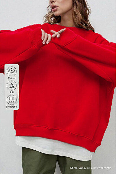 COMBİNE MİCHAİL Women's Crew Neck Sweatshirt with Inner Lining, Winter Soft L...