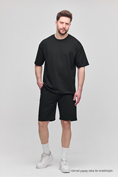 COMBİNE MİCHAİL Men's Set of 2 Relaxed Fit Comfortable Fit Lettering Black Sw...