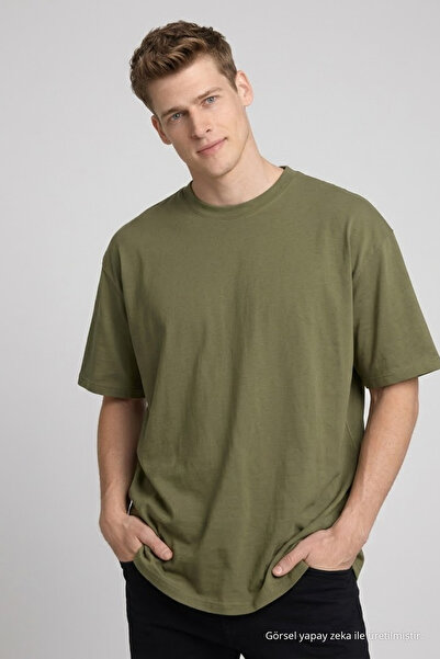 COMBİNE MİCHAİL Men's Cotton Pack Khaki Oversized T-Shirts