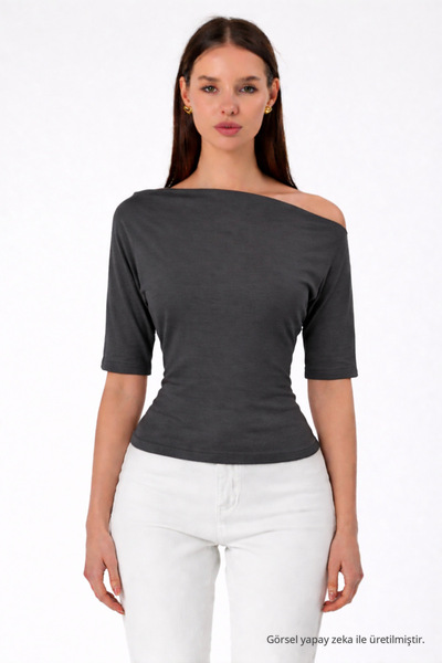 COMBİNE MİCHAİL Women's Off-The-Shoulder Short Sleeve Smoked Tight Blouse