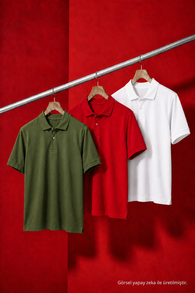 COMBİNE MİCHAİL Men's Basic Loose 3-Piece Polo Collar T-Shirt