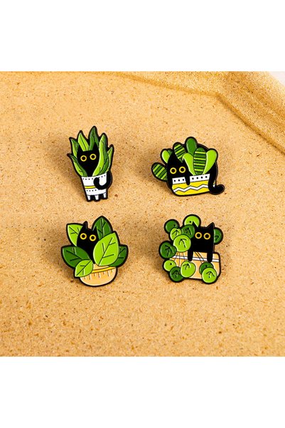 Choice ZWHM904 Cats in Plants Enamel Pins Metal Black Cat Potted Plant Badges...