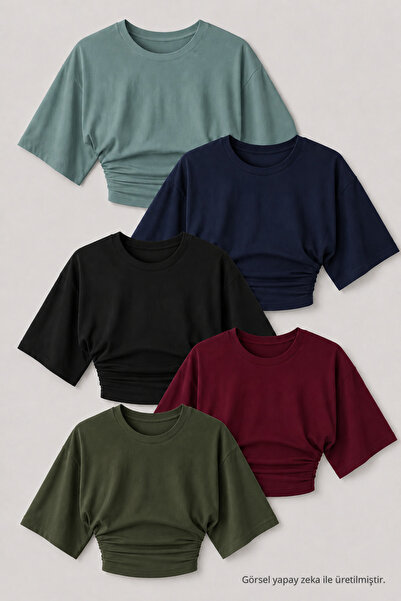 COMBİNE MİCHAİL Kadın Trend Yazlık Şık 5 Li Crop Bluz