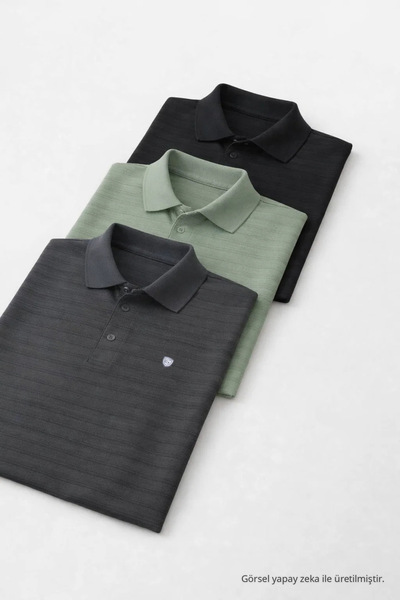COMBİNE MİCHAİL Men's Casual Trendy Wide 3-Pack Polo Collar T-Shirt
