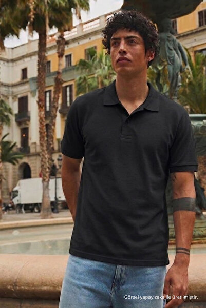 COMBİNE MİCHAİL Men's Street Style Black Polo Neck T-Shirt
