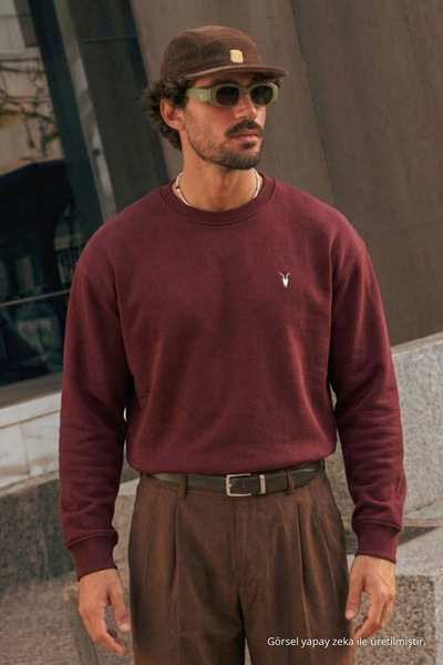 COMBİNE MİCHAİL Burgundy Loose Fit Comfortable Men's Sweatshirt