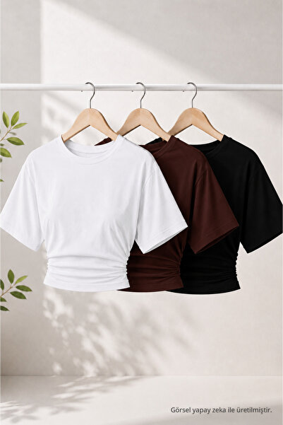 COMBİNE MİCHAİL Women's Trendy Summer Stylish 3-Piece Crop Blouse