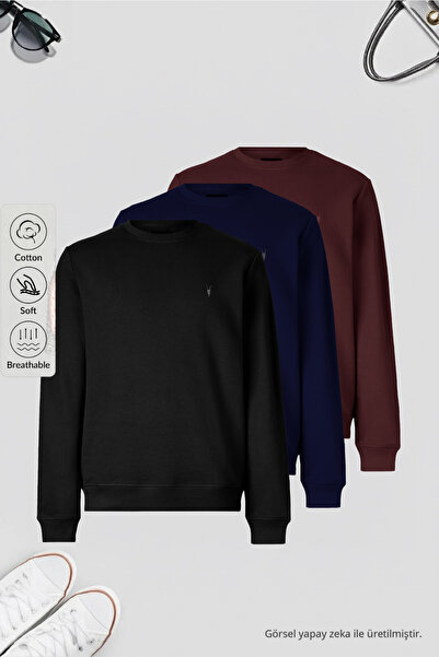 COMBİNE MİCHAİL Erkek Basic Bisiklet Yaka Bol 3 Lü Swetshirt