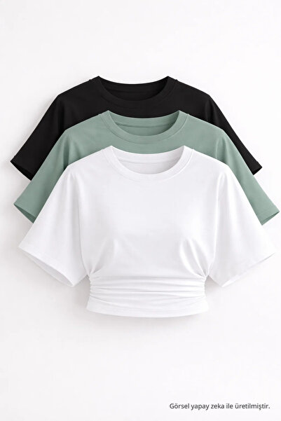 COMBİNE MİCHAİL Kadın Yarasa Kollu Basic Dar 3 Lü Crop Bluz