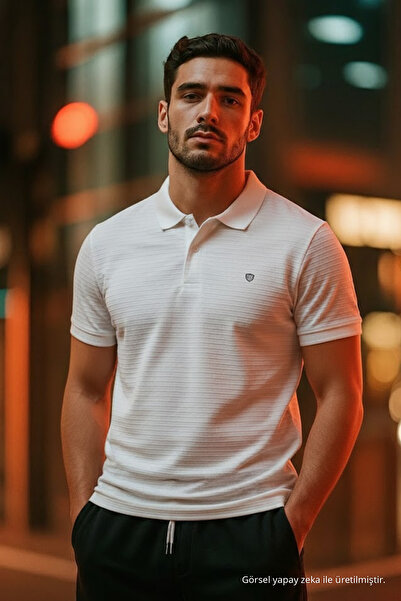 COMBİNE MİCHAİL Erkek Kısa Kollu Beyaz Bol Polo Yaka Tişört