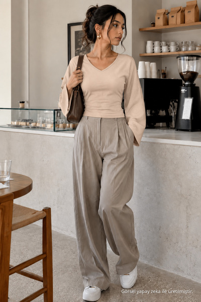 COMBİNE MİCHAİL Kadın Casual Belden Oturtma Bej Bluz