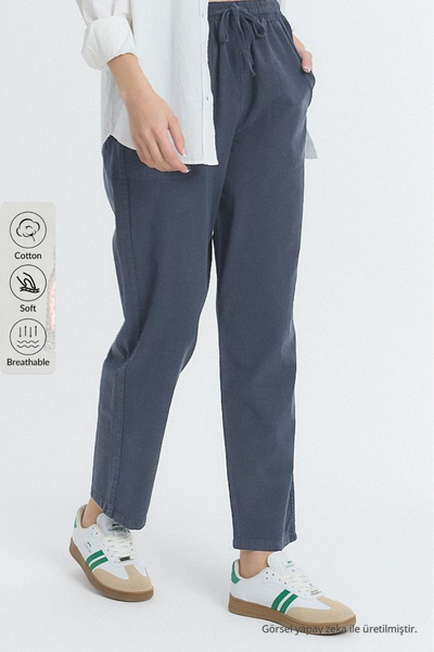 COMBİNE MİCHAİL Linen Blended Loose Fitting Smoked Trousers