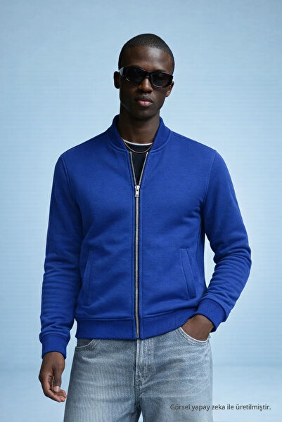 COMBİNE MİCHAİL Men's Hakim Collar Winter Blue Sweatshirt