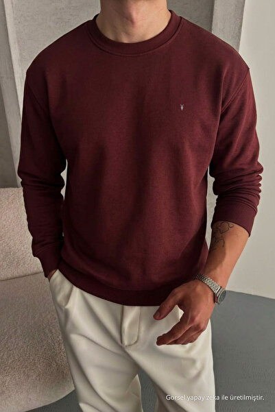 COMBİNE MİCHAİL Erkek Loose Dokulu Flare Bordo Sweatshirt