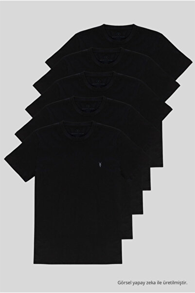 COMBİNE MİCHAİL Siyah Standart Kalıp Basic 5'li Paket T-shirt