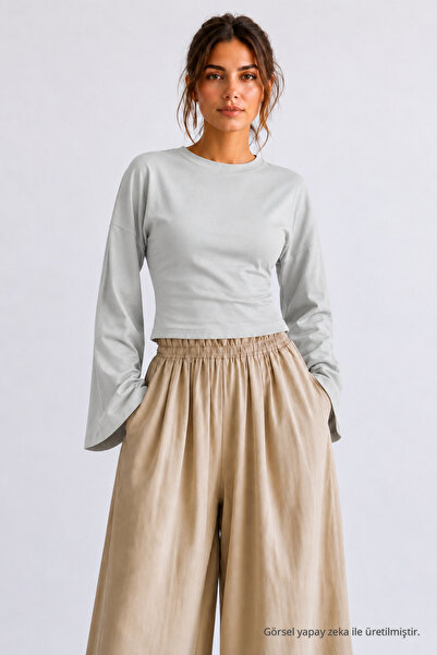 COMBİNE MİCHAİL Women's Slim Fit Knitted Crew Neck Gray Blouse