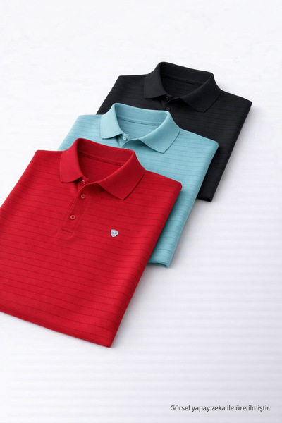 COMBİNE MİCHAİL Men's Casual Trendy Wide 3-Pack Polo Collar T-Shirt