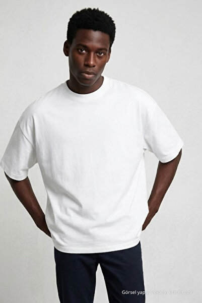 COMBİNE MİCHAİL Men's Short Sleeve Summer Ecru Oversized T-Shirt