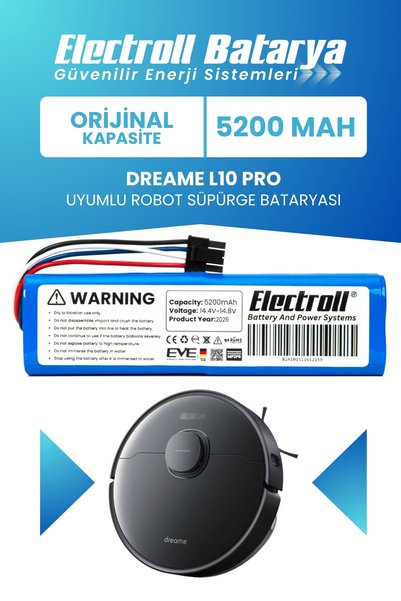 ELECTROLL Dreame L10 Pro Uyumlu Batarya (STANDART KAPASİTE) 5200mah Pil Robot...