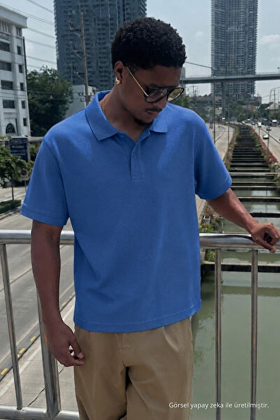 COMBİNE MİCHAİL Men's Trend Casual A.Blue Polo Neck T-Shirt