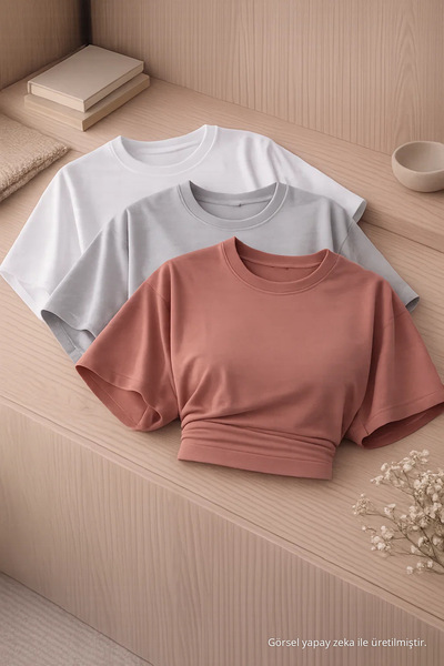 COMBİNE MİCHAİL Kadın Bisiklet Yaka Basic 3 Lü Crop Bluz