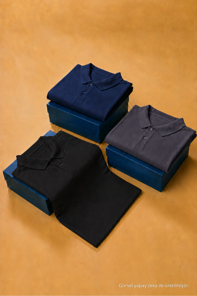 COMBİNE MİCHAİL Men's Casual Loose 3-Piece Polo Collar T-Shirt