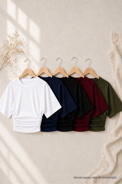 COMBİNE MİCHAİL Kadın Yarasa Kollu Basic Dar 5 Li Crop Bluz