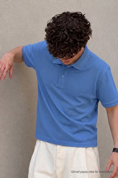 COMBİNE MİCHAİL Men's Classic Light Blue Polo Collar T-Shirt