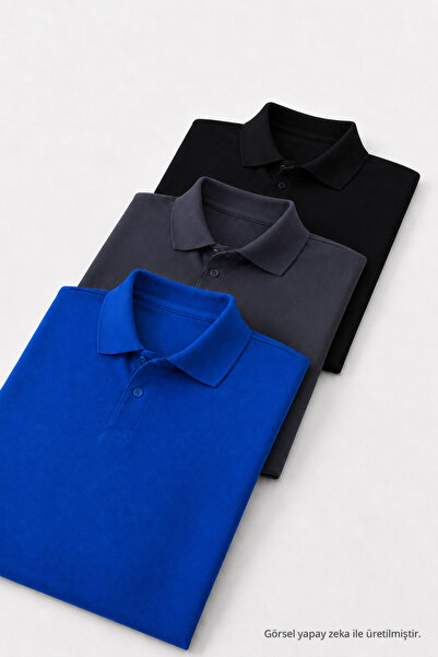 COMBİNE MİCHAİL Men's Cotton Casual 3-Piece Polo Collar T-Shirt