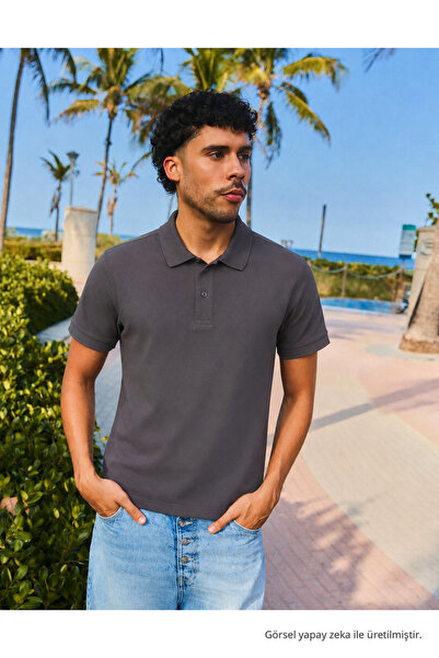 COMBİNE MİCHAİL Men's Short Sleeve Smoked Loose Polo Collar T-Shirt