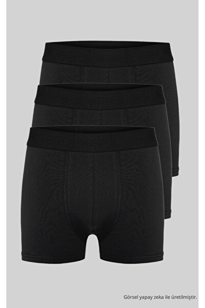 COMBİNE MİCHAİL Men's 3-Piece Black Cotton Lycra Flexible Boxer