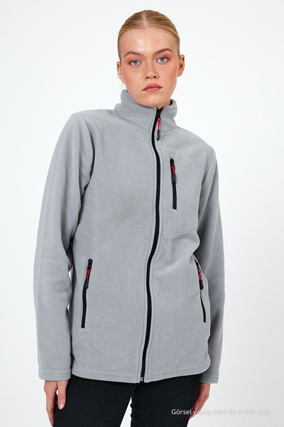 COMBİNE MİCHAİL Women's Gray Fleece Full Zipper Outdoor 3 Pocket Sports Fleec...