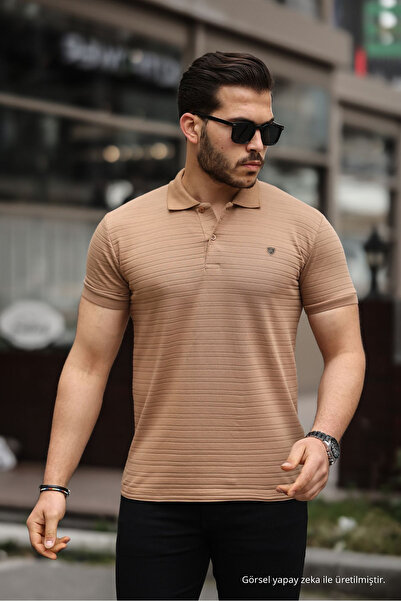 COMBİNE MİCHAİL Men's 100% Cotton Fabric Slim Fit Cut Caramel Polo Collar T-s...