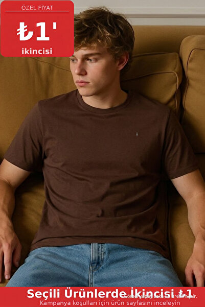 COMBİNE MİCHAİL Men's Short Sleeve Comfortable Cotton Coffee T-Shirt
