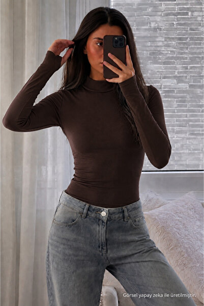 COMBİNE MİCHAİL Women's Waist-Fitted Cotton Brown Blouse