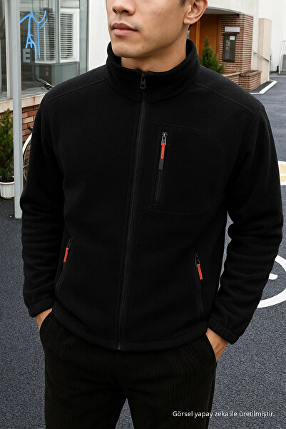 COMBİNE MİCHAİL Men's Comfort Fit Casual Thick Black Fleece
