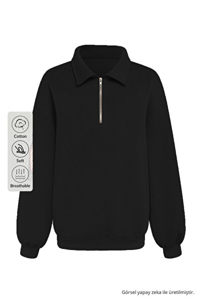 COMBİNE MİCHAİL Erkek Yarım Fermuar Regular Fit Sweatshirt Siyah