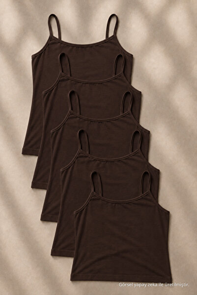 COMBİNE MİCHAİL Women's Thin Straps 5-Piece Coffee Crop Blouse