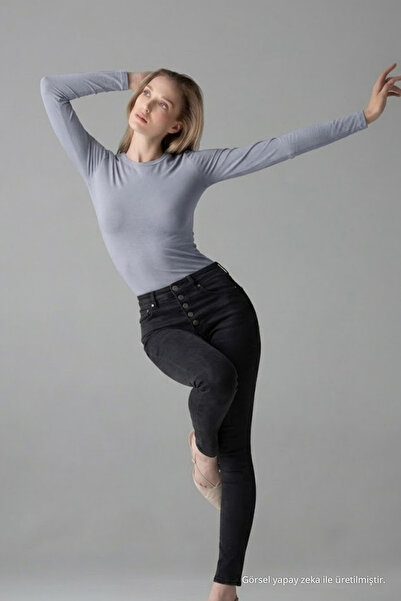 COMBİNE MİCHAİL Women's Long Sleeve Crew Neck Gray Blouse
